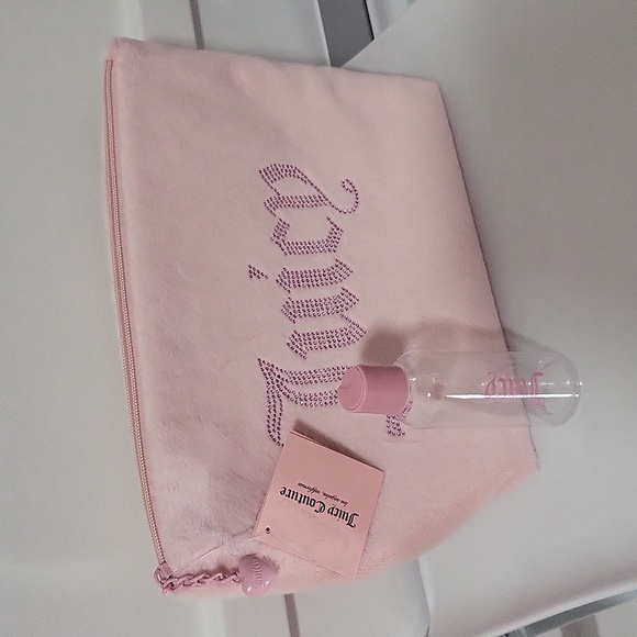 Juicy Couture Handbags - Juicy Couture Pink Rhinestone Logo Cosmetic Bag